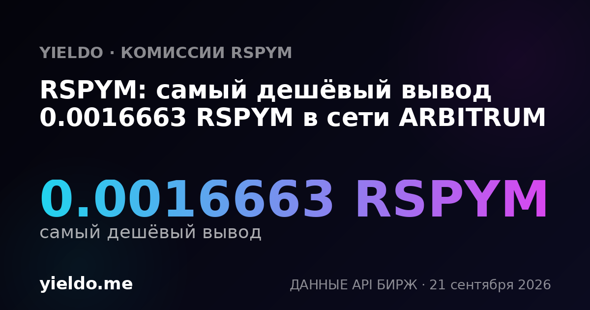 RSPYM: самый дешёвый вывод 0.0016663 RSPYM в сети ARBITRUM