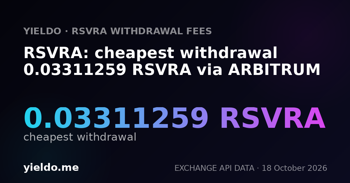 RSVRA: cheapest withdrawal 0.03311259 RSVRA via ARBITRUM