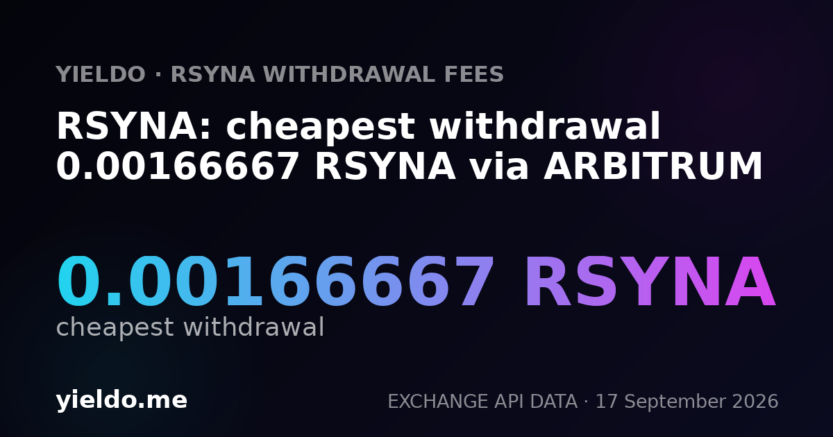 RSYNA: cheapest withdrawal 0.00166667 RSYNA via ARBITRUM