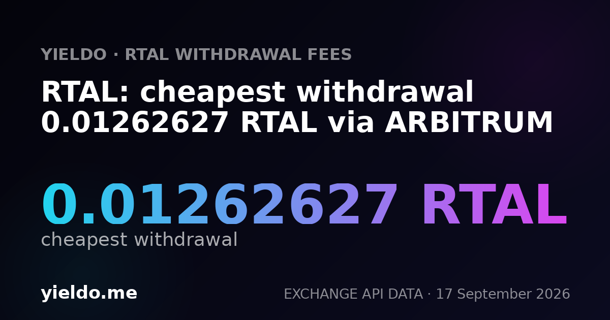 RTAL: cheapest withdrawal 0.01262627 RTAL via ARBITRUM