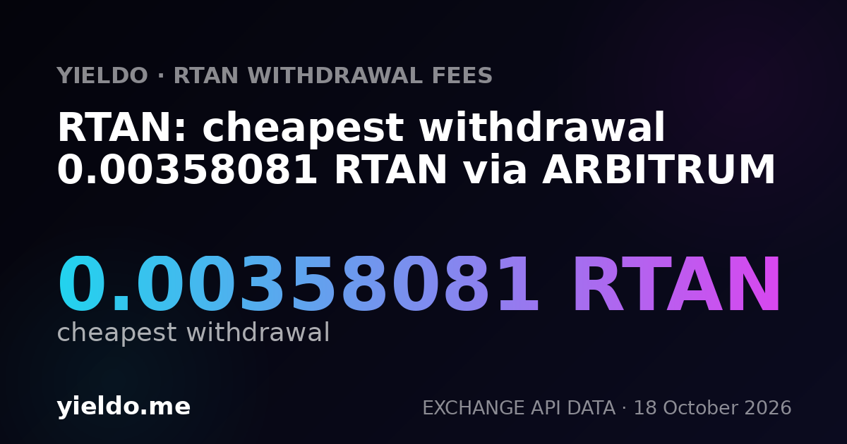 RTAN: cheapest withdrawal 0.00358081 RTAN via ARBITRUM