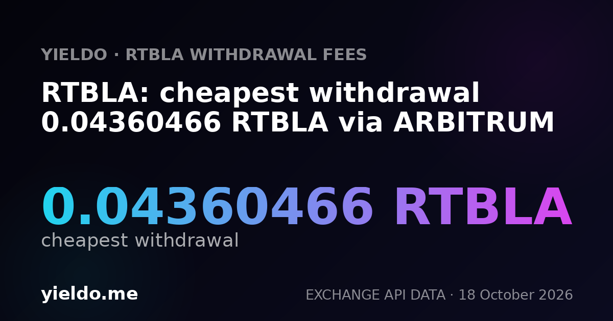 RTBLA: cheapest withdrawal 0.04360466 RTBLA via ARBITRUM