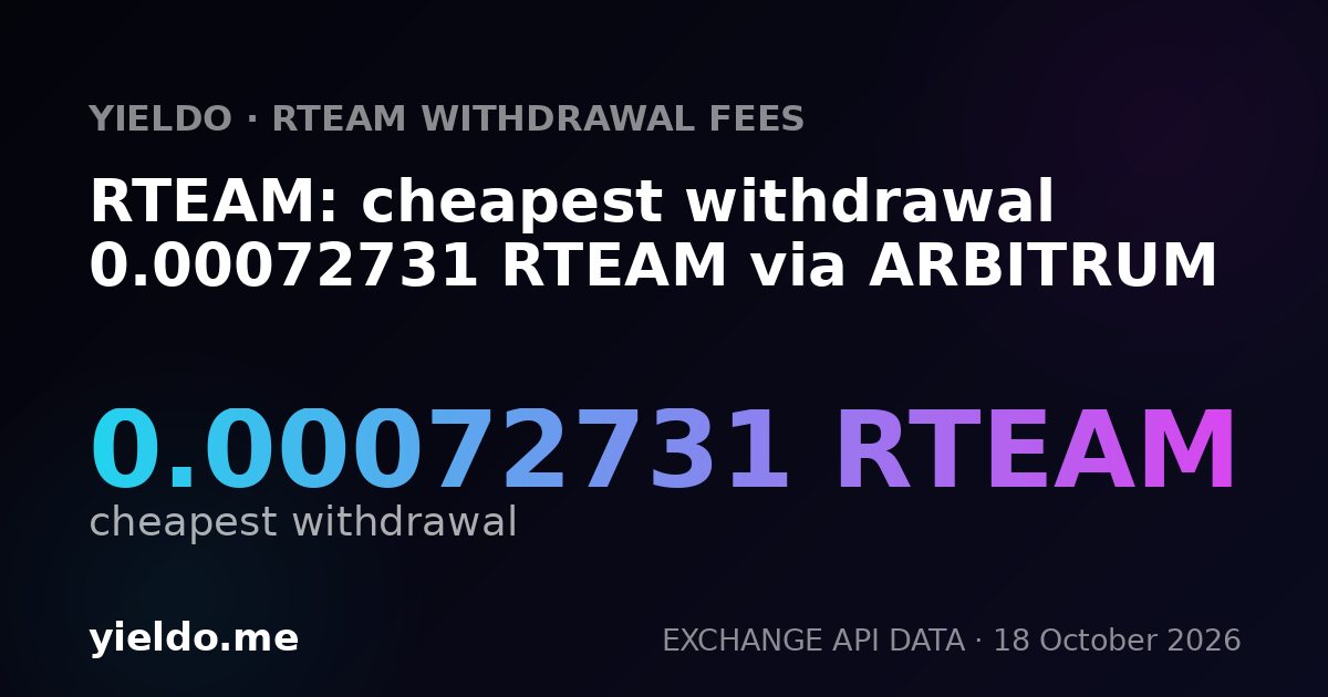 RTEAM: cheapest withdrawal 0.00072731 RTEAM via ARBITRUM