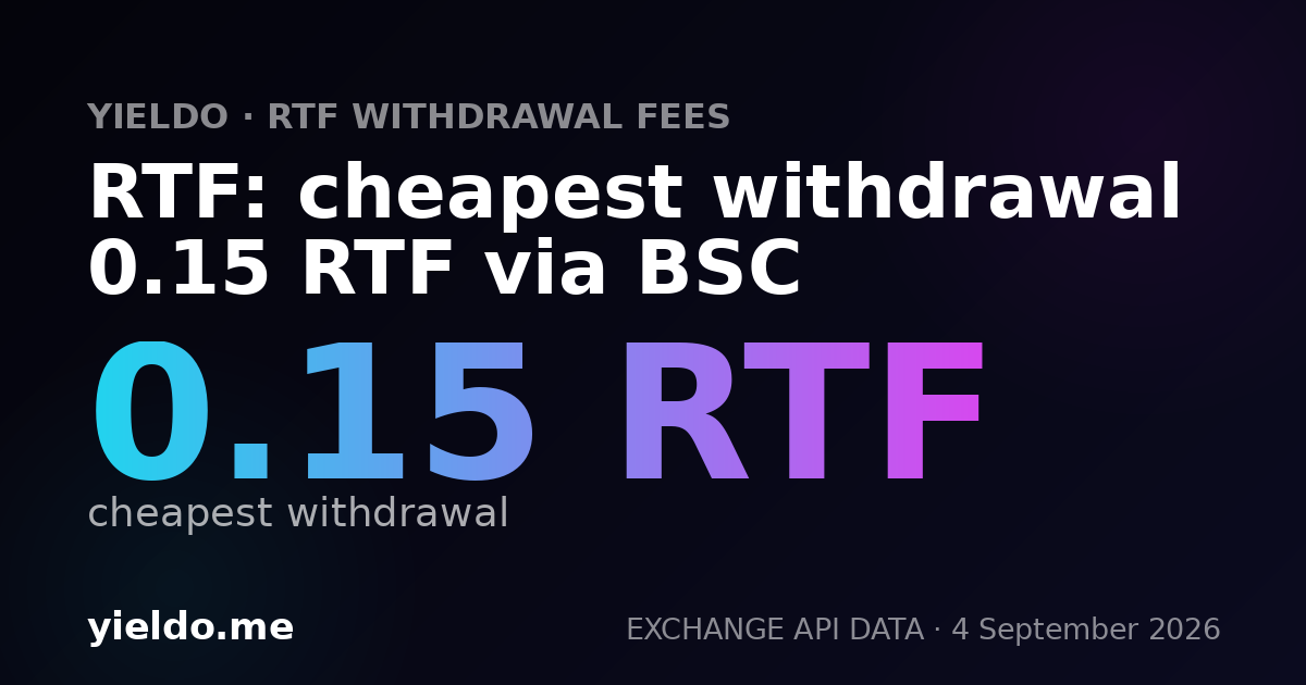 RTF: cheapest withdrawal 0.15 RTF via BSC