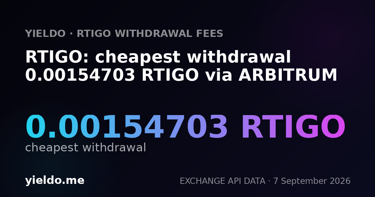 RTIGO: cheapest withdrawal 0.00154703 RTIGO via ARBITRUM