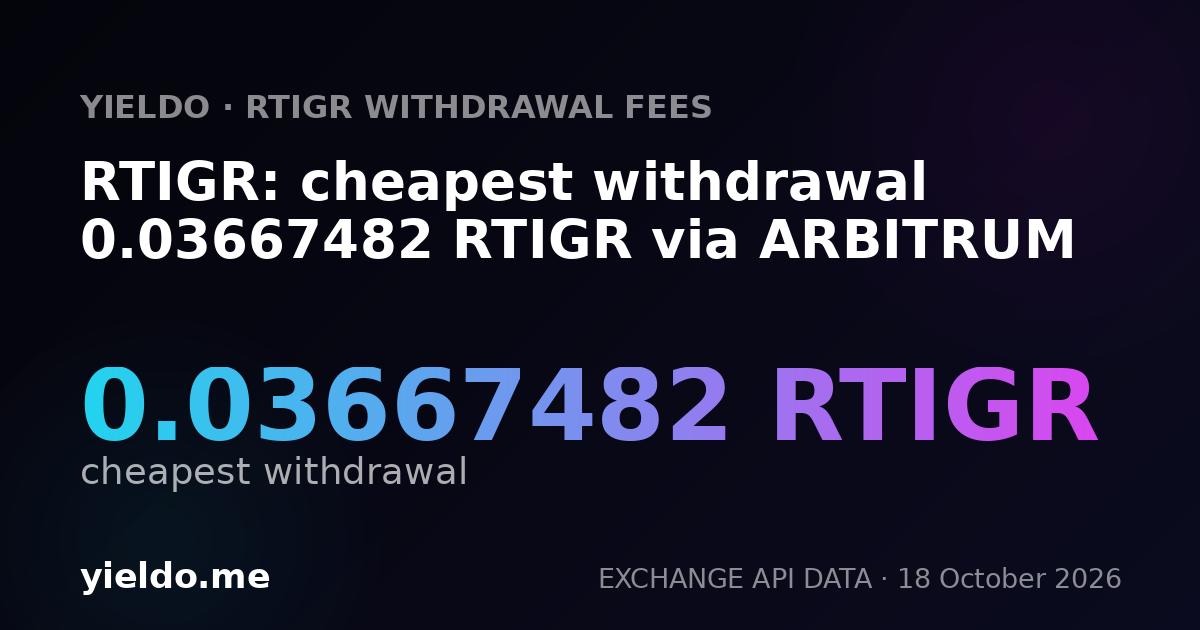 RTIGR: cheapest withdrawal 0.03667482 RTIGR via ARBITRUM