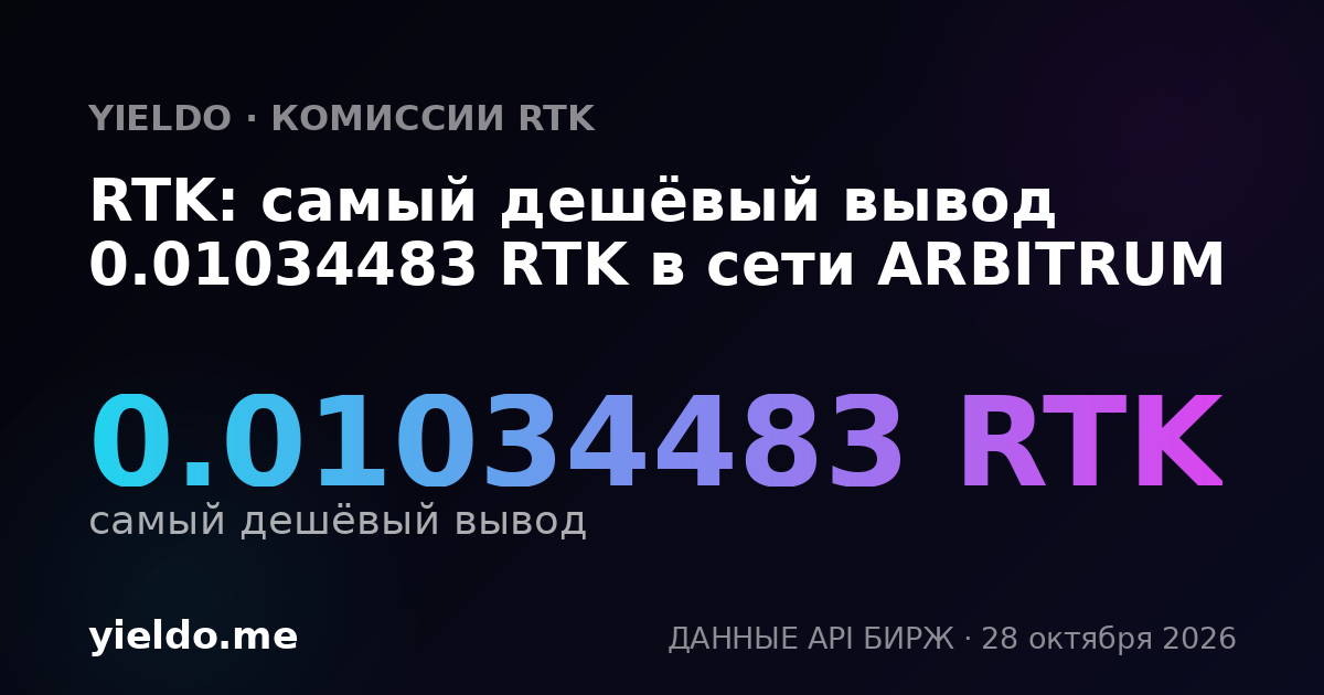 RTK: самый дешёвый вывод 0.01034483 RTK в сети ARBITRUM