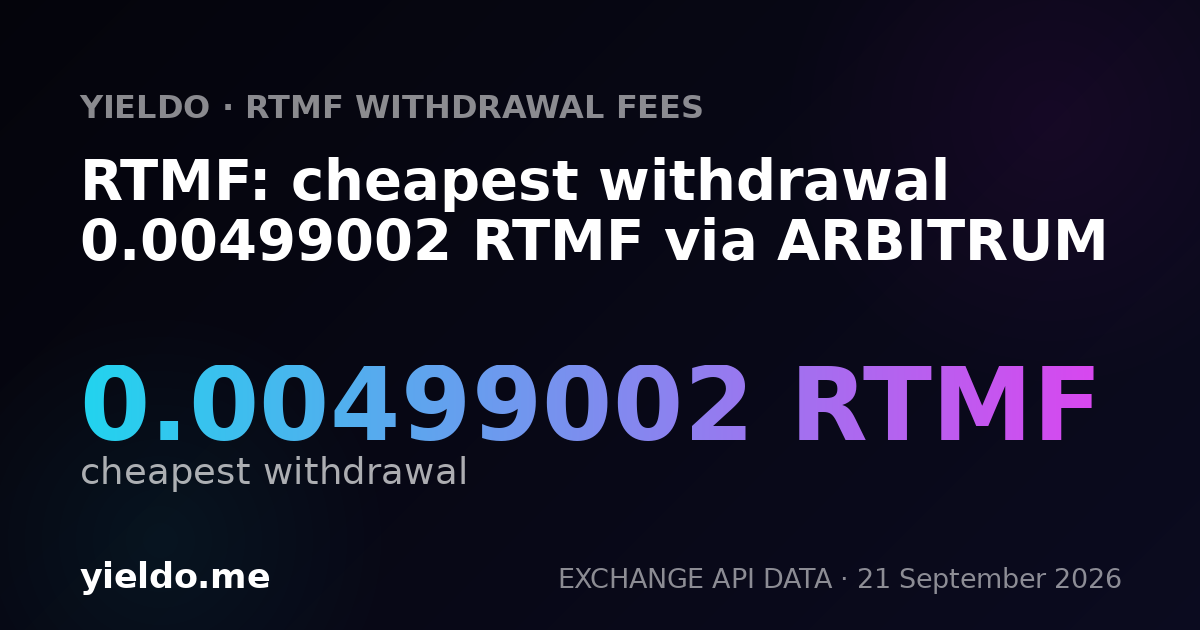RTMF: cheapest withdrawal 0.00499002 RTMF via ARBITRUM