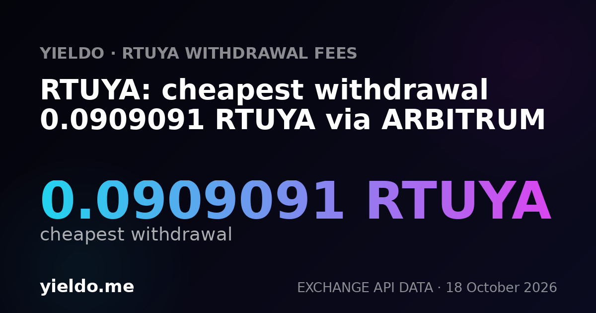 RTUYA: cheapest withdrawal 0.0909091 RTUYA via ARBITRUM