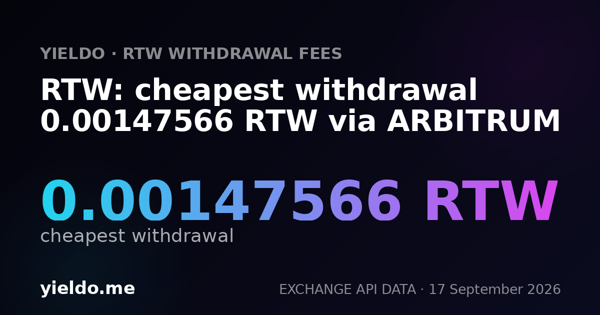RTW: cheapest withdrawal 0.00146528 RTW via ARBITRUM