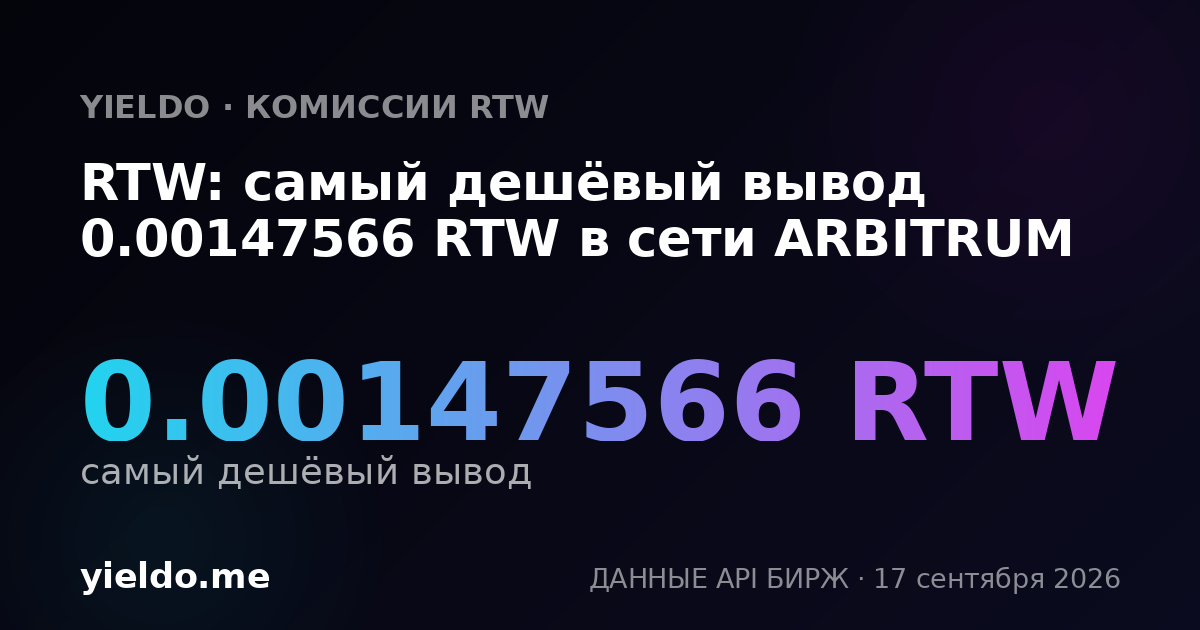 RTW: самый дешёвый вывод 0.00146528 RTW в сети ARBITRUM