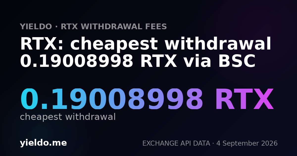 RTX: cheapest withdrawal 0.19008998 RTX via BSC