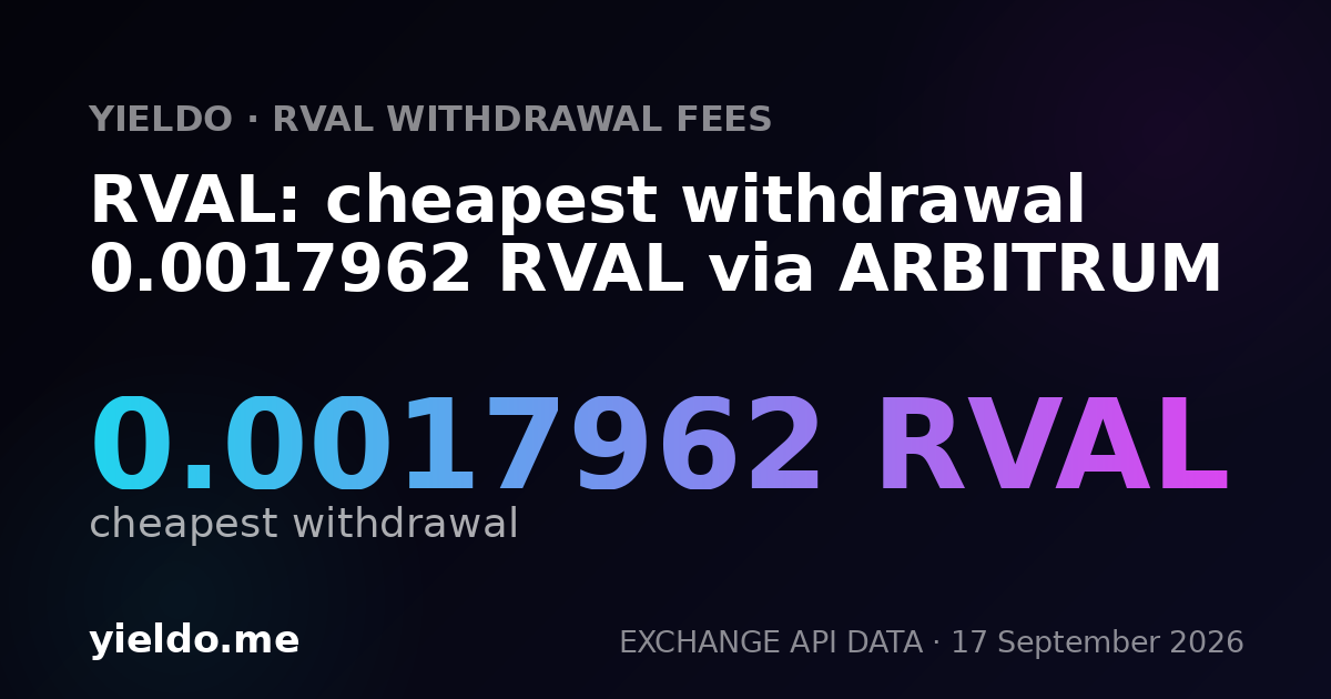 RVAL: cheapest withdrawal 0.00180702 RVAL via ARBITRUM