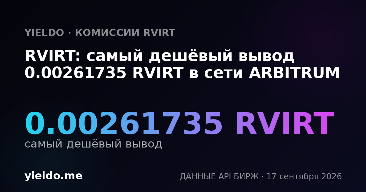 RVIRT: самый дешёвый вывод 0.00262009 RVIRT в сети ARBITRUM