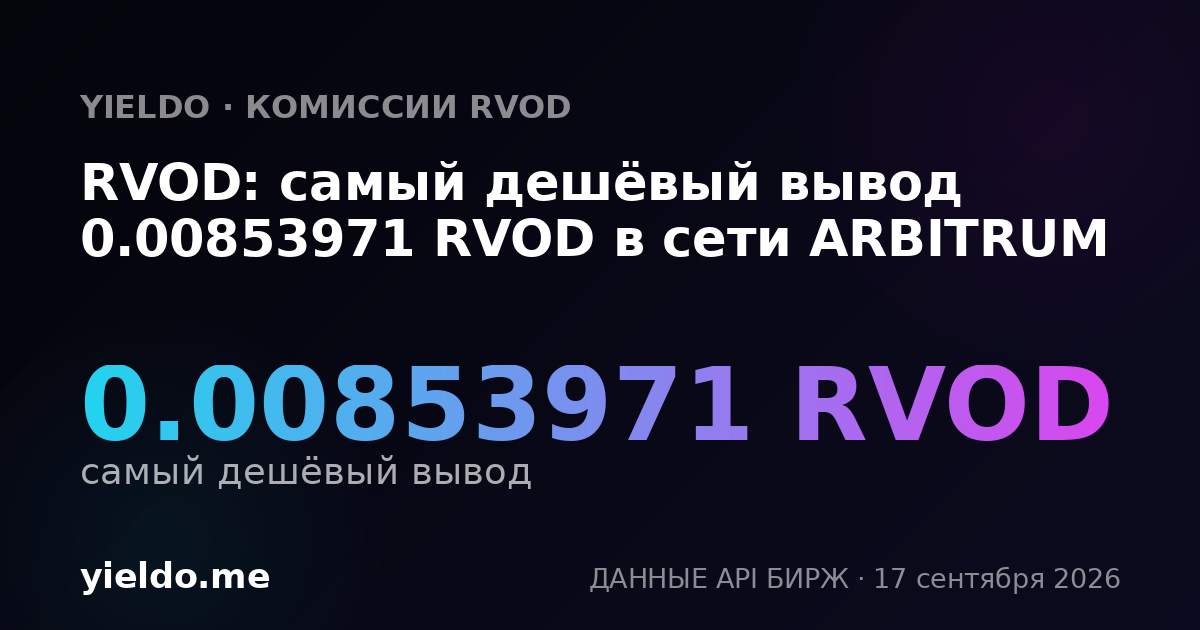 RVOD: самый дешёвый вывод 0.00853971 RVOD в сети ARBITRUM