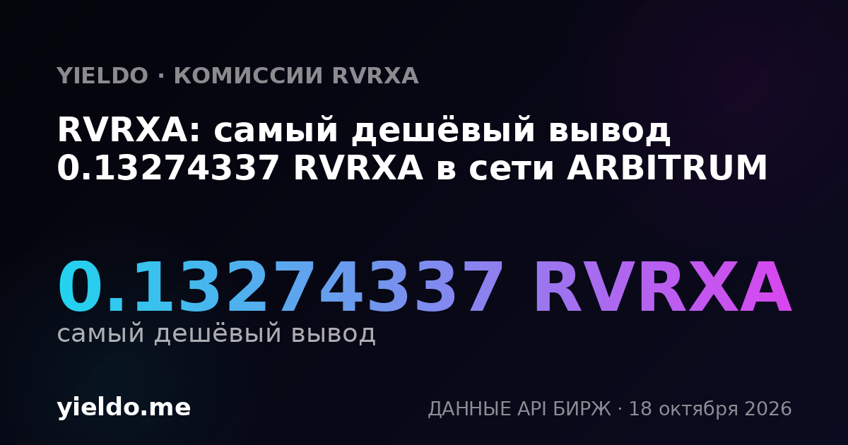 RVRXA: самый дешёвый вывод 0.13274337 RVRXA в сети ARBITRUM