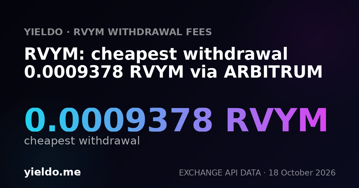 RVYM: cheapest withdrawal 0.0009378 RVYM via ARBITRUM