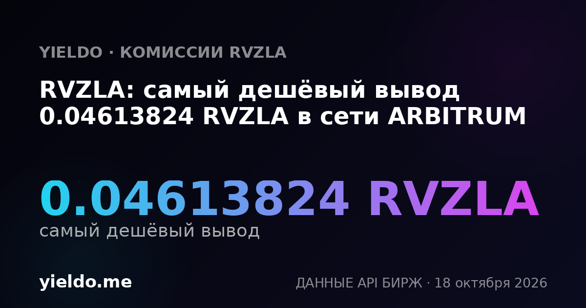 RVZLA: самый дешёвый вывод 0.04613824 RVZLA в сети ARBITRUM