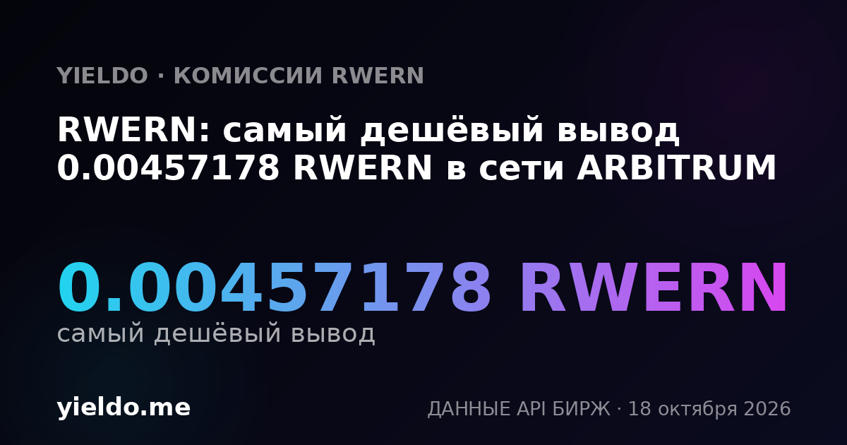 RWERN: самый дешёвый вывод 0.00457178 RWERN в сети ARBITRUM