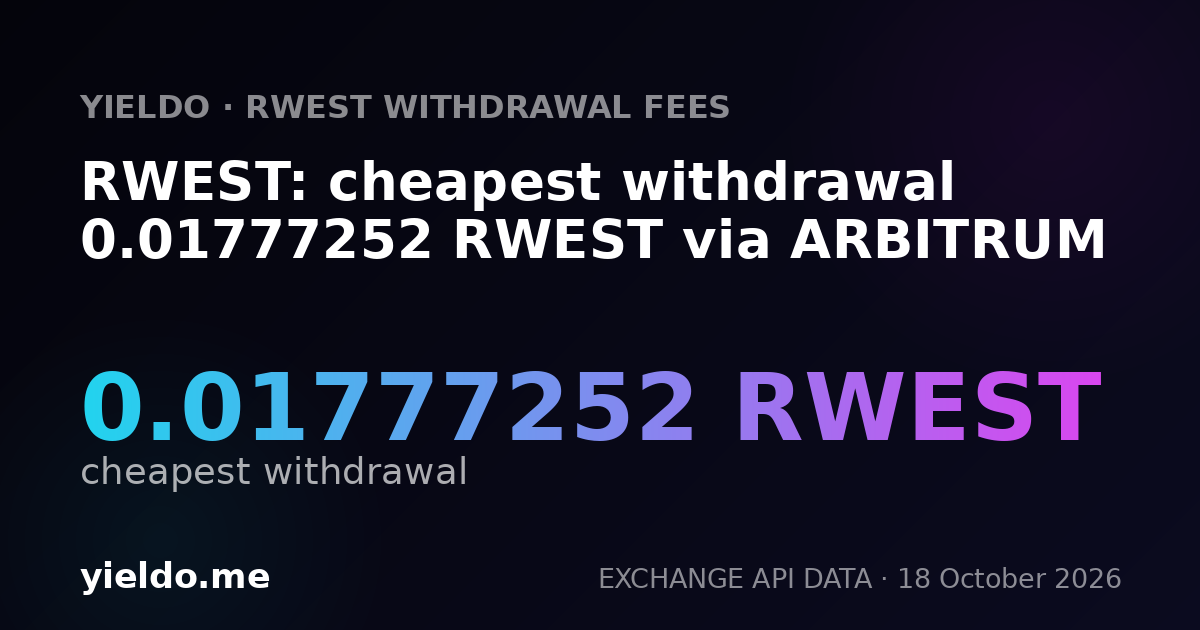 RWEST: cheapest withdrawal 0.01777252 RWEST via ARBITRUM