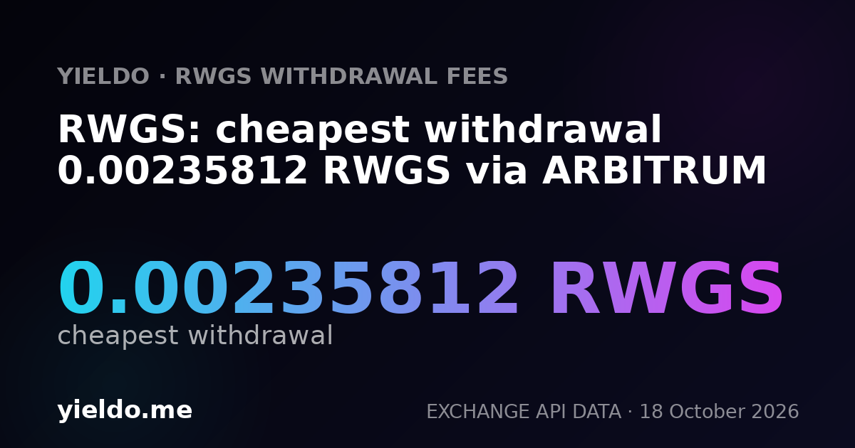RWGS: cheapest withdrawal 0.00235812 RWGS via ARBITRUM