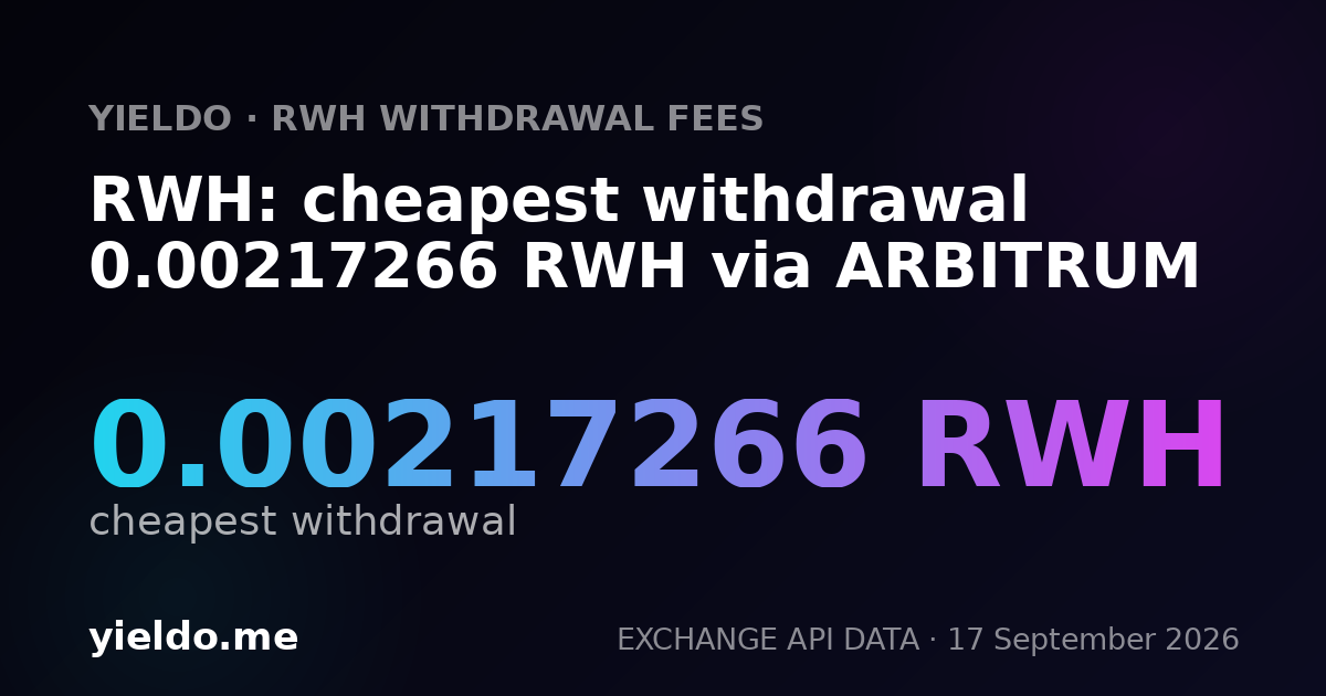 RWH: cheapest withdrawal 0.00220039 RWH via ARBITRUM