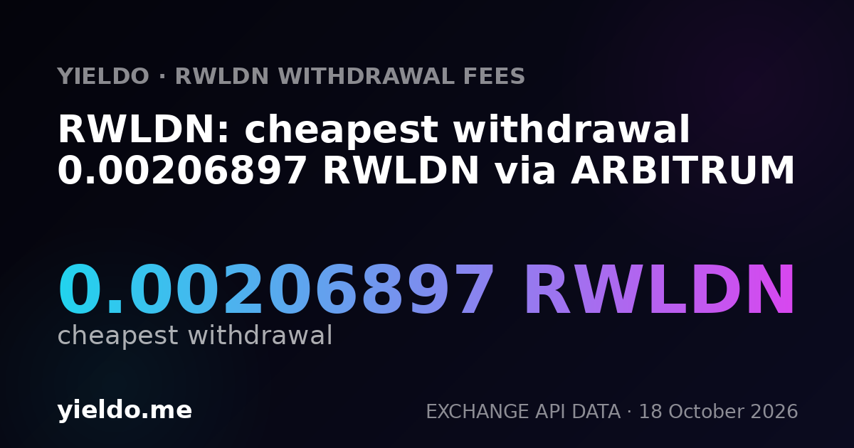 RWLDN: cheapest withdrawal 0.00206897 RWLDN via ARBITRUM