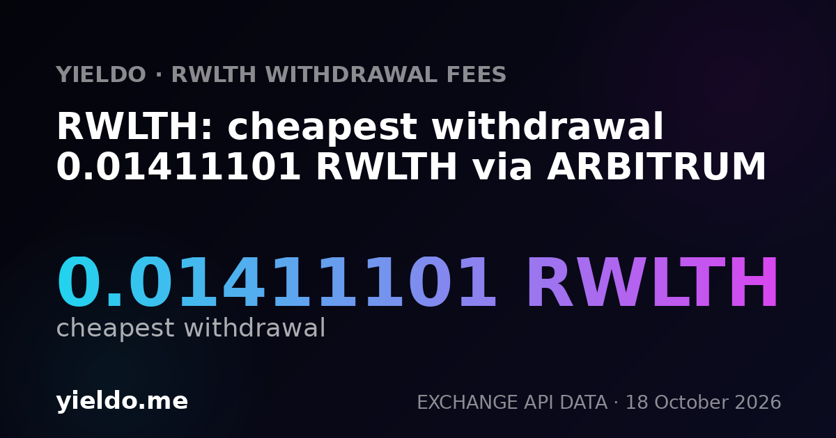 RWLTH: cheapest withdrawal 0.01411101 RWLTH via ARBITRUM