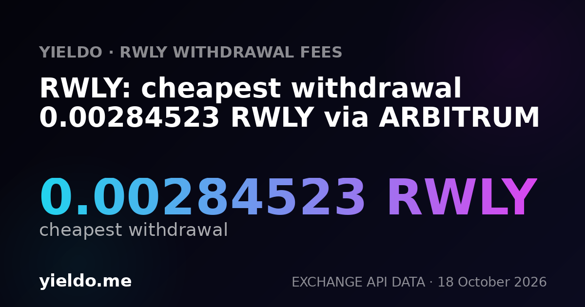 RWLY: cheapest withdrawal 0.00284523 RWLY via ARBITRUM