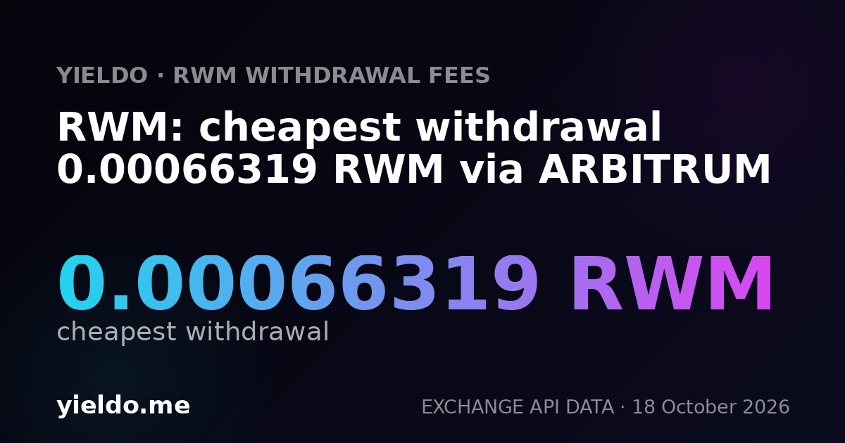 RWM: cheapest withdrawal 0.00066319 RWM via ARBITRUM