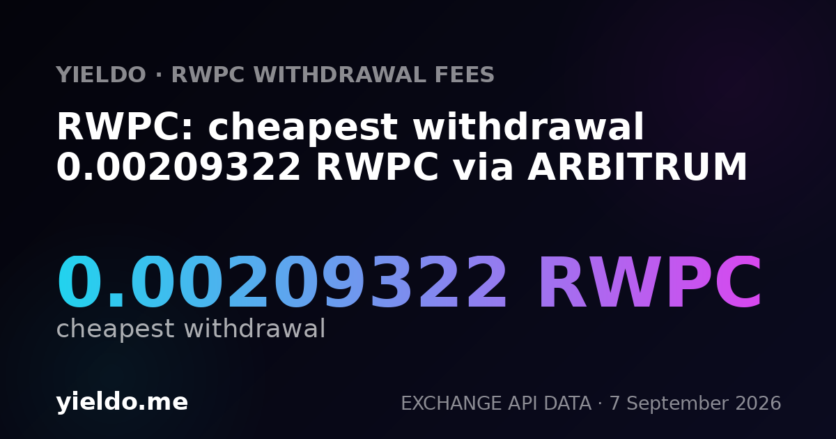RWPC: cheapest withdrawal 0.00209322 RWPC via ARBITRUM