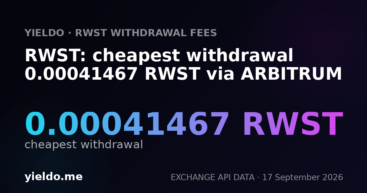 RWST: cheapest withdrawal 0.00041467 RWST via ARBITRUM