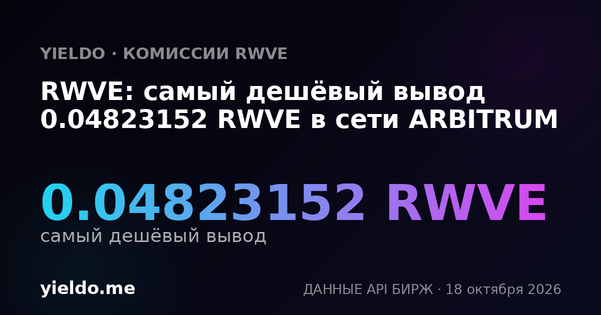RWVE: самый дешёвый вывод 0.04823152 RWVE в сети ARBITRUM