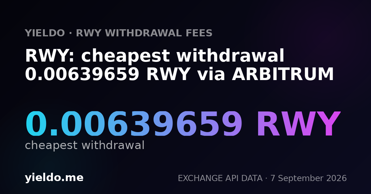 RWY: cheapest withdrawal 0.00639659 RWY via ARBITRUM