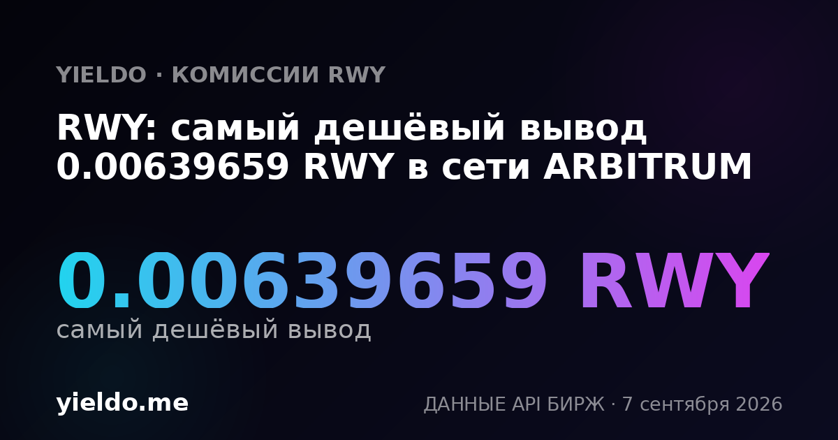 RWY: самый дешёвый вывод 0.00639659 RWY в сети ARBITRUM