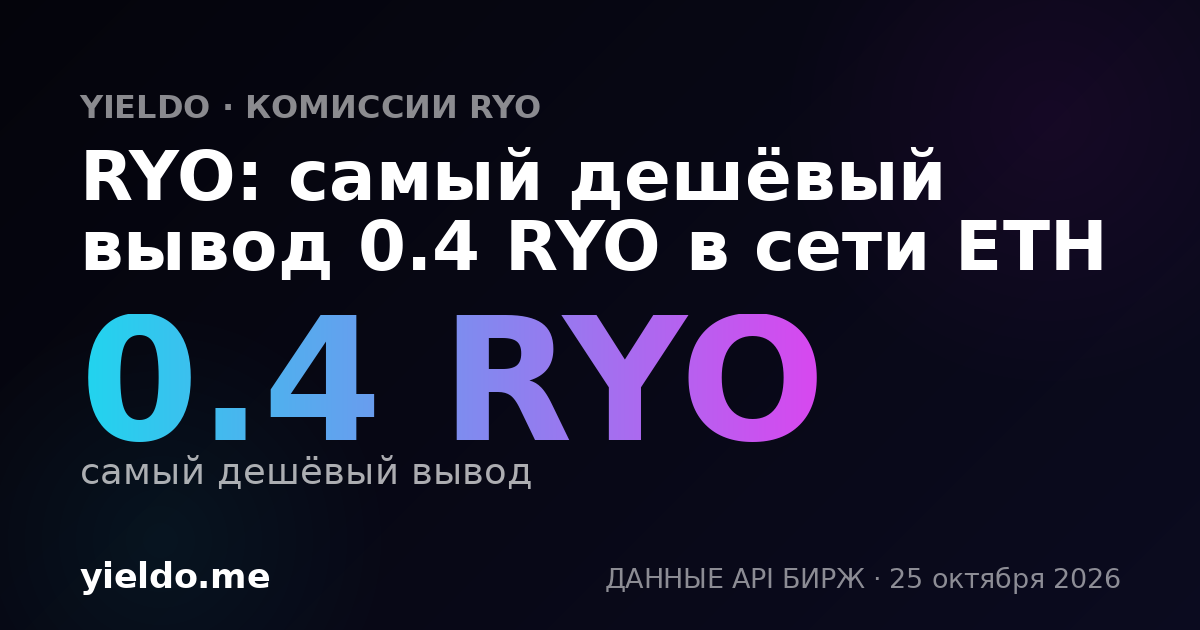 RYO: самый дешёвый вывод 0.4 RYO в сети ETH