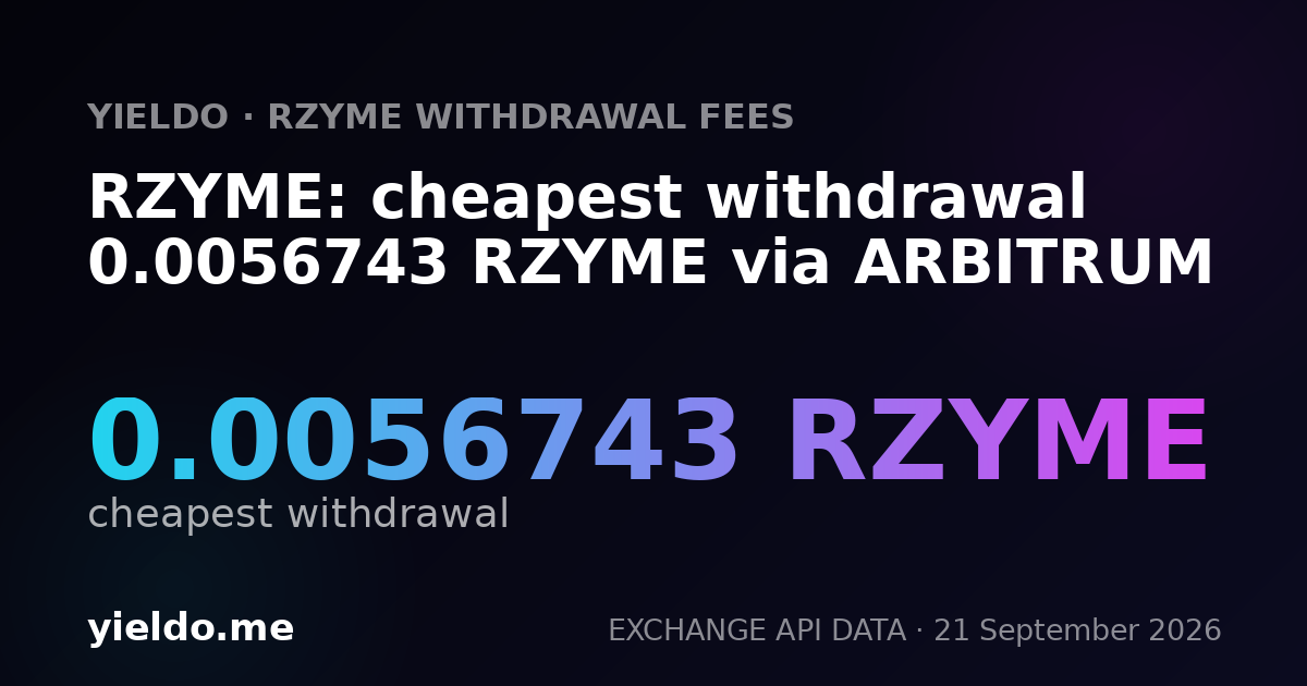 RZYME: cheapest withdrawal 0.0056743 RZYME via ARBITRUM