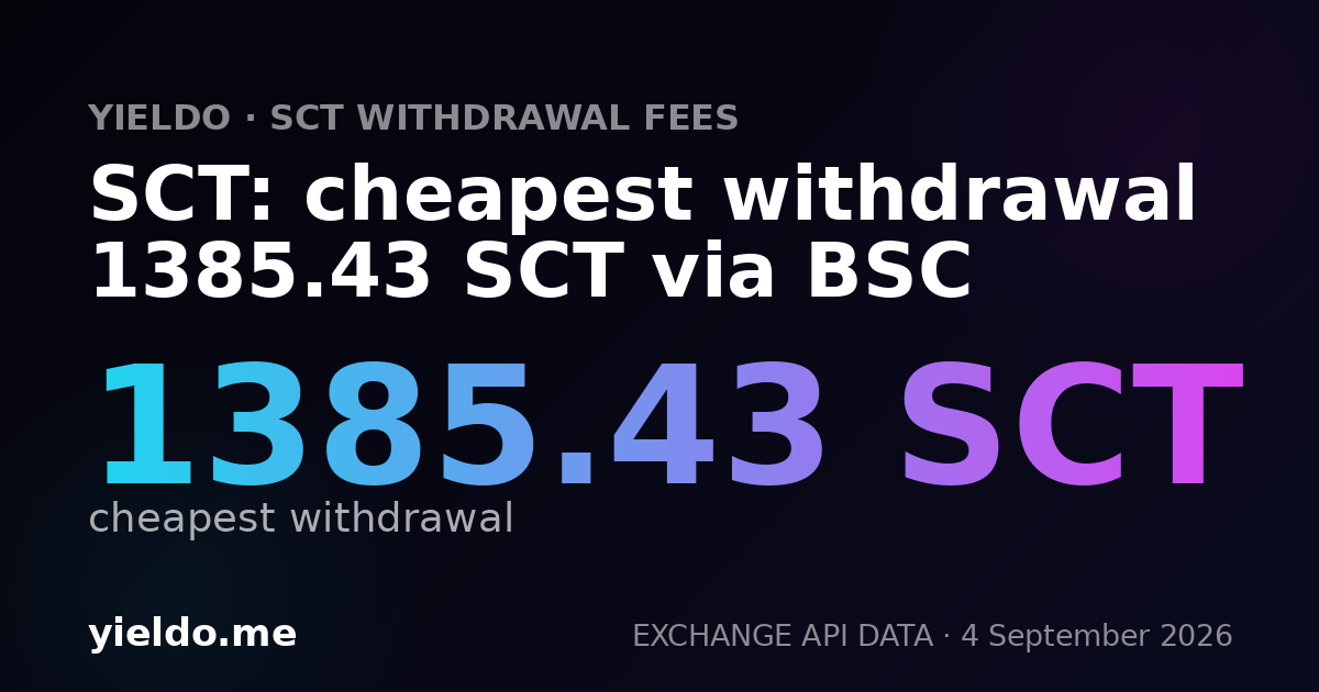 SCT: cheapest withdrawal 1385.43 SCT via BSC