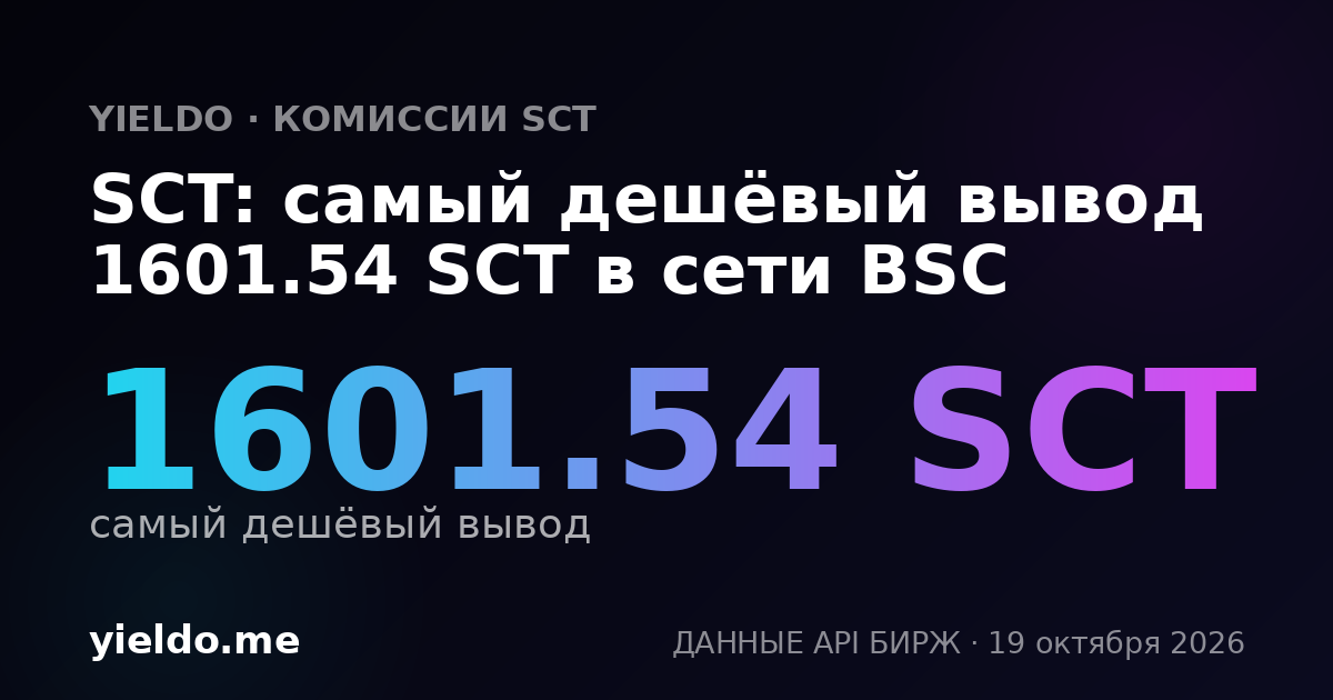 SCT: самый дешёвый вывод 1601.54 SCT в сети BSC