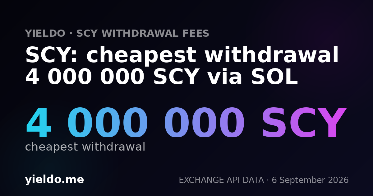 SCY: cheapest withdrawal 4 000 000 SCY via SOL