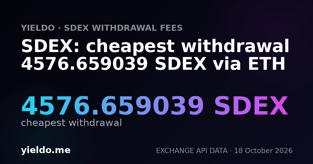 SDEX: cheapest withdrawal 4576.659039 SDEX via ETH