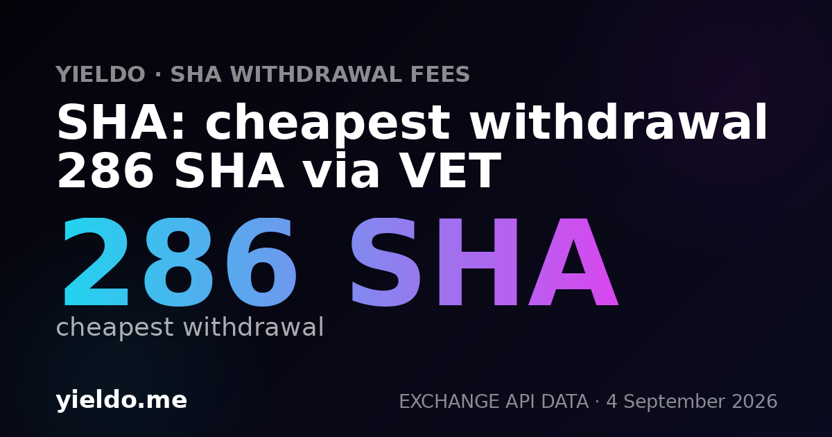 SHA: cheapest withdrawal 286 SHA via VET