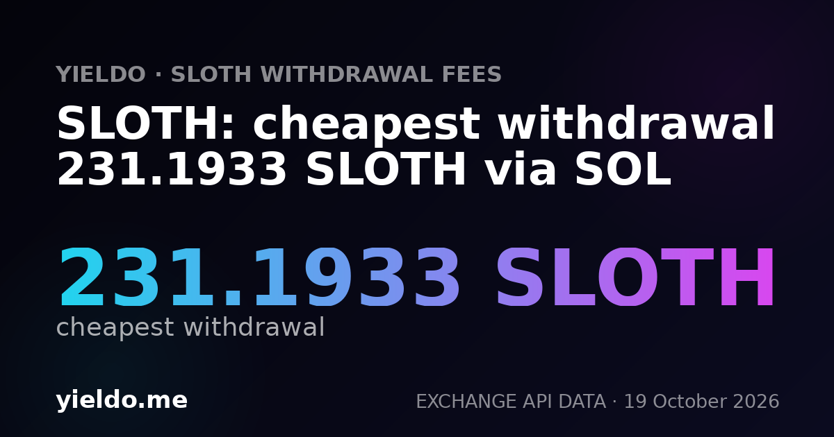 SLOTH: cheapest withdrawal 231.1933 SLOTH via SOL