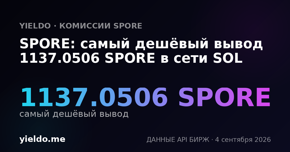 SPORE: самый дешёвый вывод 1137.0506 SPORE в сети SOL
