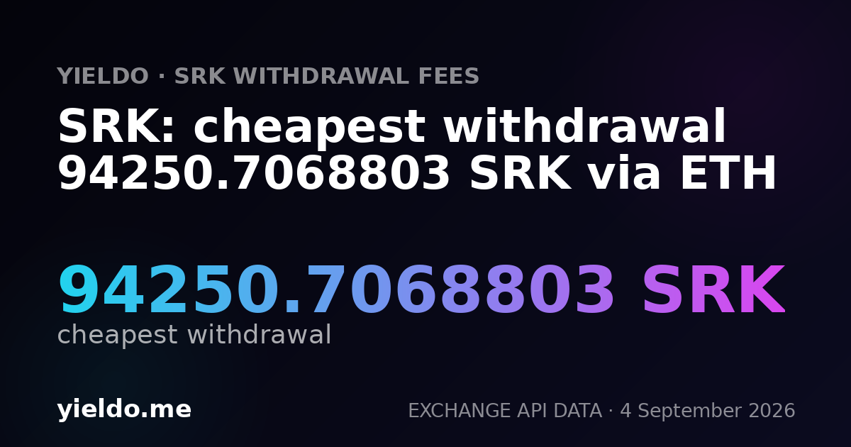 SRK: cheapest withdrawal 94250.7068803 SRK via ETH