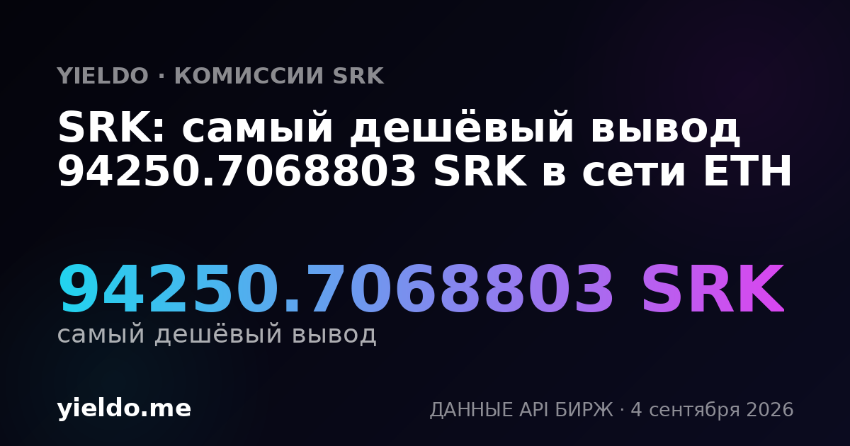 SRK: самый дешёвый вывод 94250.7068803 SRK в сети ETH