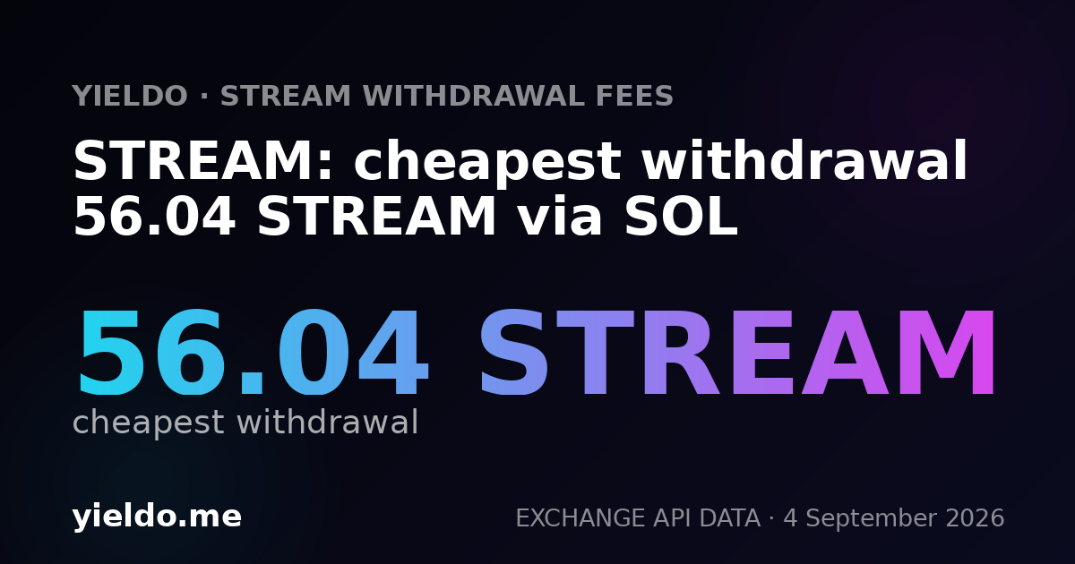 STREAM: cheapest withdrawal 56.04 STREAM via SOL