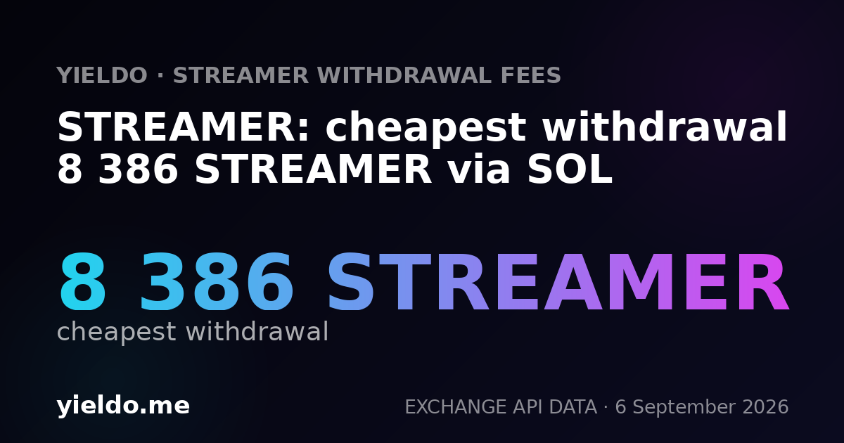 STREAMER: cheapest withdrawal 8 386 STREAMER via SOL