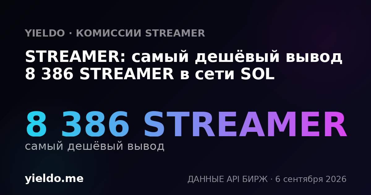 STREAMER: самый дешёвый вывод 8 386 STREAMER в сети SOL