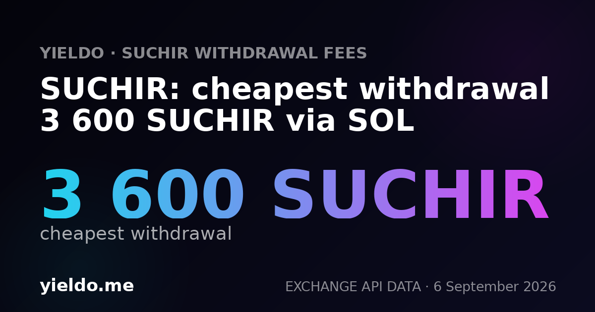 SUCHIR: cheapest withdrawal 3 600 SUCHIR via SOL